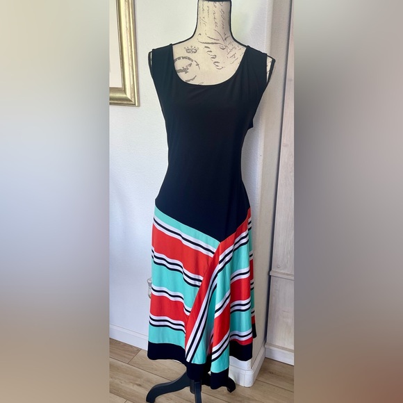 MSK Dresses & Skirts - MSK dress size XL. Black with pretty “skirt” orange, turquoise and black.